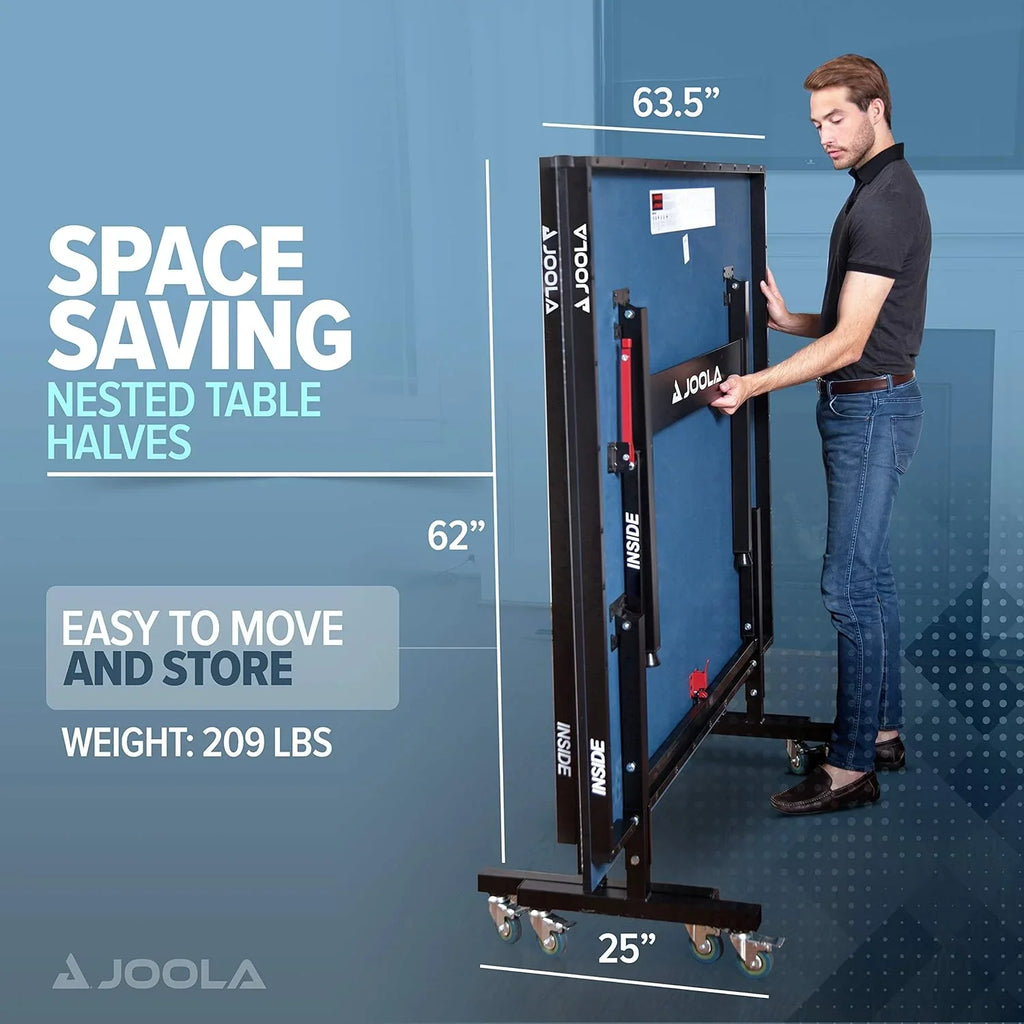 JOOLA Inside Professional MDF Indoor Ping Pong Table with Quick Clamp Table Tennis Net and Post Set - 10 Minute Easy Assembly - Tournament Quality - Foldable with Single Player Playback Mode