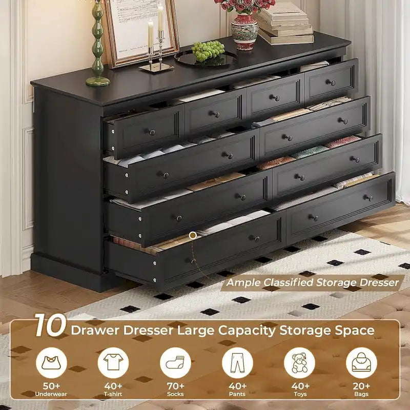 10 Drawers Dresser 55 Large Drawers Wood Dressers & Chest of Drawers