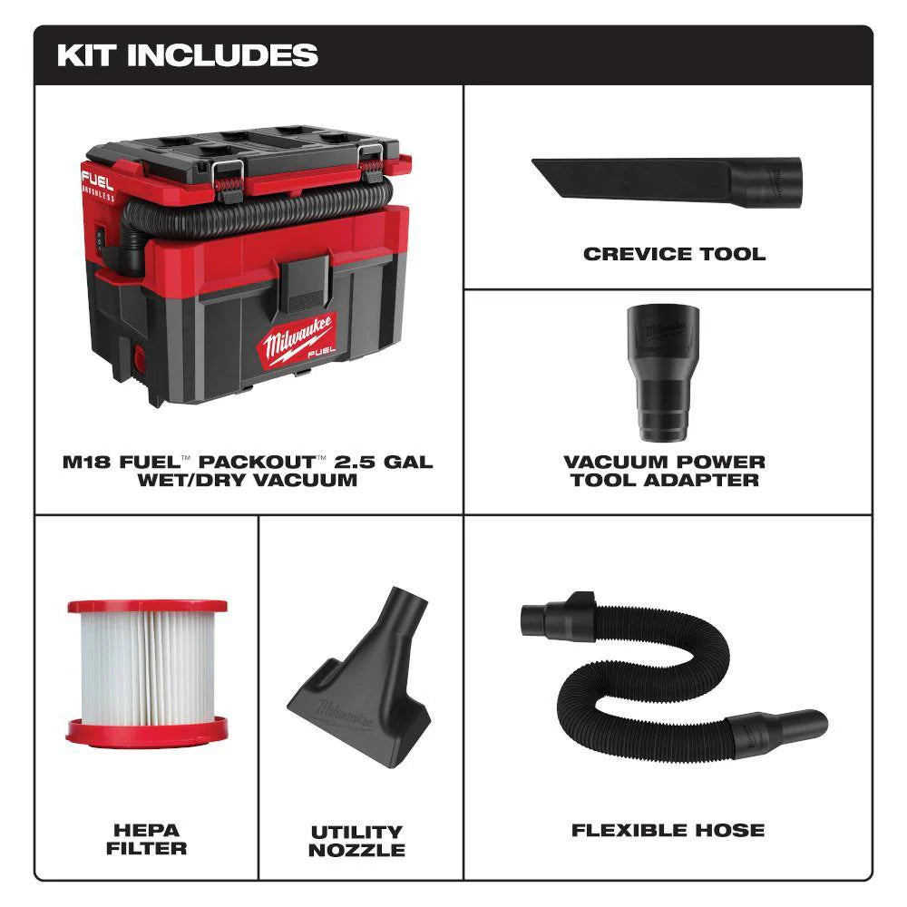 0970-20-48-11-1862 M18 FUEL PACKOUT 18-Volt Lithium-Ion Cordless 2.5 Gal. Wet/Dry Vacuum with (2) M18 HIGH OUTPUT 6.0 Ah Batteries
